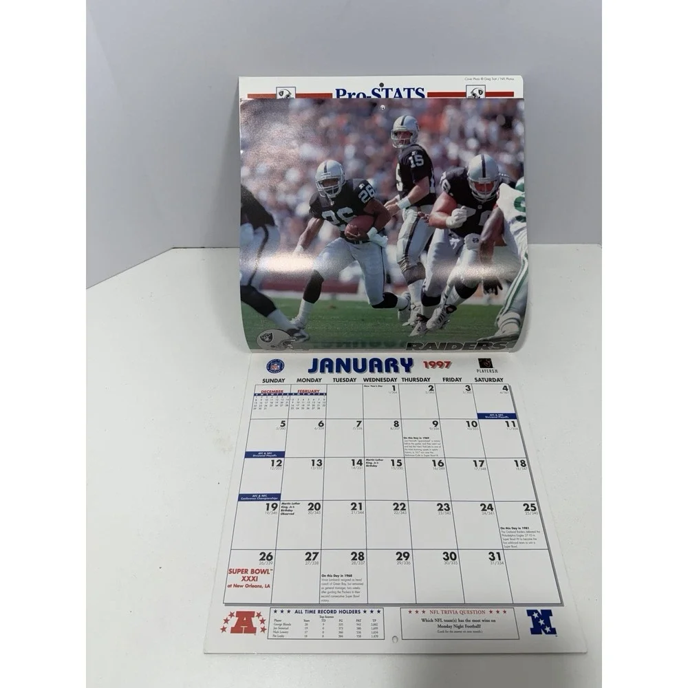 NFL Oakland Raiders Team Calendar 1997 Vintage Clean